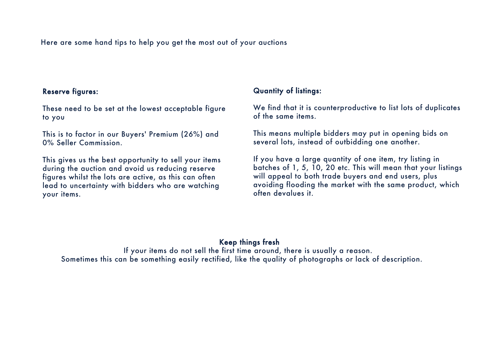 Reserve and quantity tips